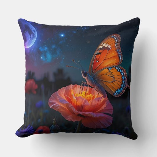 Grote vlinder op psychedelische papaver kussen (Voorkant)