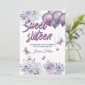 Grote vlinderballon lila zoete zestien kaart (Staand voorkant)