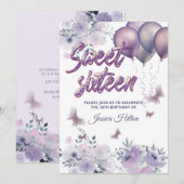 Grote vlinderballon lila zoete zestien kaart (Voorkant / Achterkant)