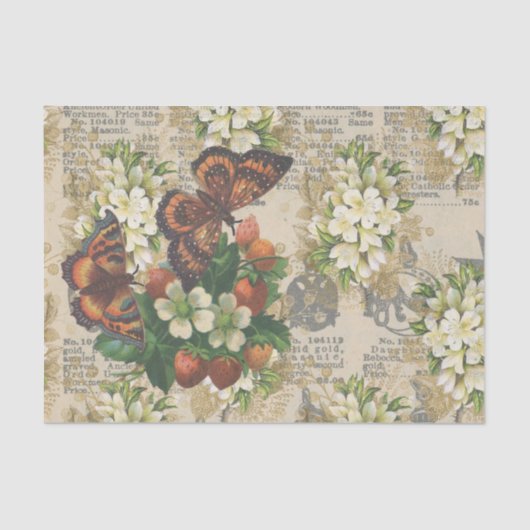 Grote vlinders en aardbeien tissuepapier (Voorkant)