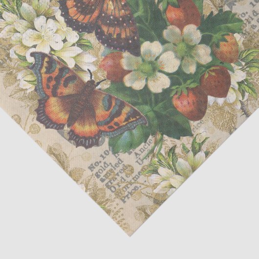 Grote vlinders en aardbeien tissuepapier (Detail)