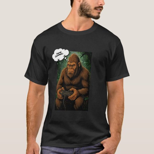 Grote voet spelen van videogames, grappige Sasquat T-shirt (Voorkant)
