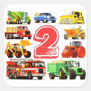 Grote vrachtwagens 2e verjaardag vierkante sticker
