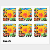 Grote Vrachtwagens 4e Verjaardagsfeestje Aangepast Vierkante Sticker (Vel)