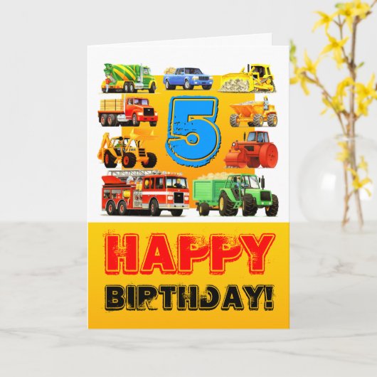 Grote vrachtwagens 5e verjaardag kaart (Gele Bloem)