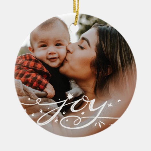 Grote Vreugde Hand Lettered Vakantie Foto Keramisch Ornament (Voorkant)