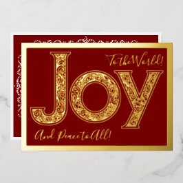 Grote vreugde voor de wereld in rood, goud folie feestdagenkaart