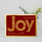 Grote vreugde voor de wereld in rood, goud folie feestdagenkaart (Staand Voorkant)