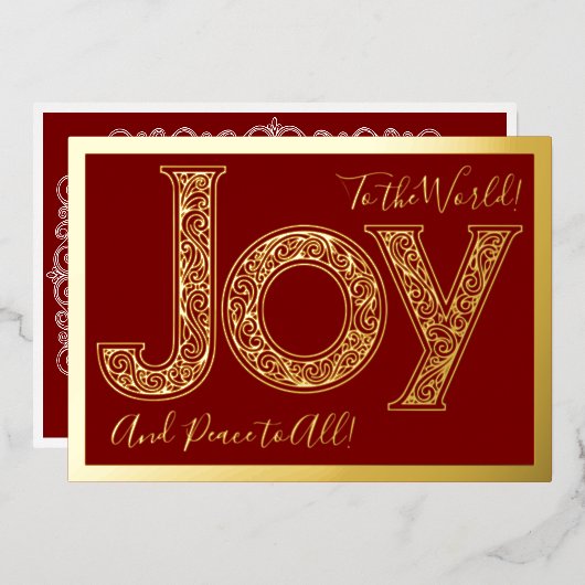 Grote vreugde voor de wereld in rood, goud folie feestdagenkaart (Voorkant / Achterkant)