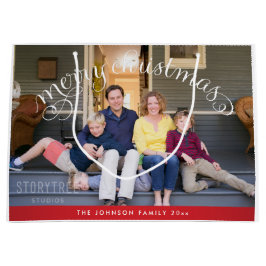 Grote vrolijke kerstfoto groot cadeauzakje