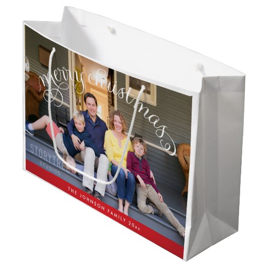 Grote vrolijke kerstfoto groot cadeauzakje (Voorkant Gekanteld)