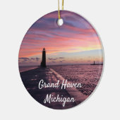 Grote vuurtoren van Haven Michigan Keramisch Ornament (Links)