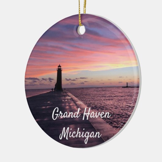 Grote vuurtoren van Haven Michigan Keramisch Ornament (Links)