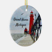Grote vuurtoren van Haven Michigan Keramisch Ornament (Rechts)