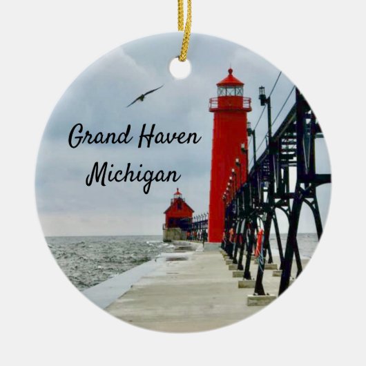 Grote vuurtoren van Haven Michigan Keramisch Ornament (Voorkant)