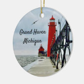 Grote vuurtoren van Haven Michigan Keramisch Ornament (Links)