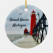 Grote vuurtoren van Haven Michigan Keramisch Ornament (Achterkant)