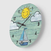 Grote wandklok Driftwood Beach Jade + cijfers. (Hoek)