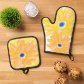 Grote Warme Gele Asters Ovenwant & Pannenlap Set (Top down)