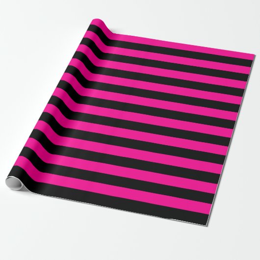 Grote warmroze en zwarte stripes, opvulpapier cadeaupapier (Uitgerold)