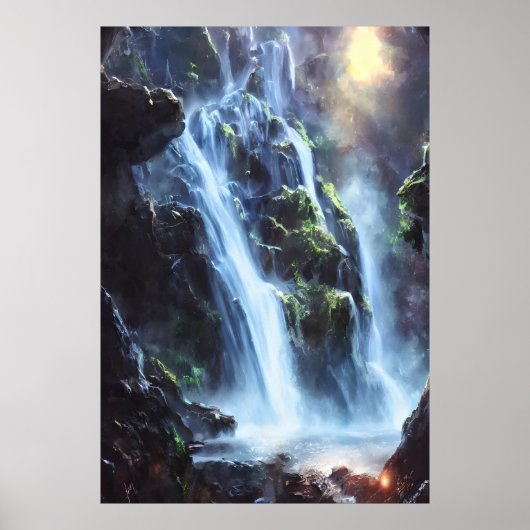Grote waterval in het bos | AI Art. Poster (Voorkant)