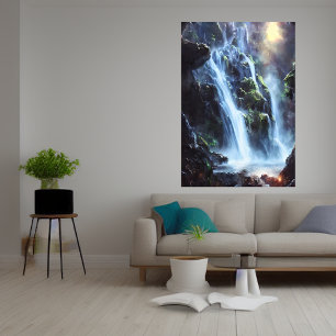 Grote waterval in het bos AI Art. Poster