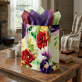 Grote waterverf bloemen in vintage stijl medium cadeauzakje