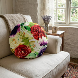 Grote waterverf bloemen in vintage stijl rond kussen