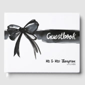 Grote Waterverf Bow Zwart-wit Modern Bruiloft Gastenboek (Voorkant)