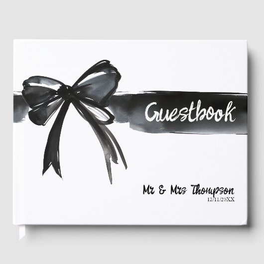 Grote Waterverf Bow Zwart-wit Modern Bruiloft Gastenboek (Voorkant)