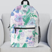 Grote Waterverf Doodle Blossoms en Bladeren Bedrukte Rugzak