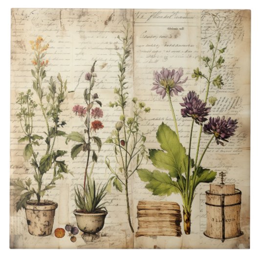 Grote  Waterverf Natuurlijke Wildbloem Tegeltje (Voorkant)