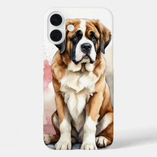 GROTE WATERVERF SAINT BERNARD DOG iPhone 16 PLUS HOESJE