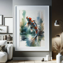 Grote Waterverf Schilderij Kleurrijke Koi Fish Art