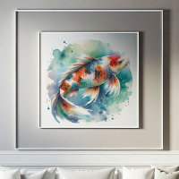 Grote Waterverf Schilderij Koi Fish Art