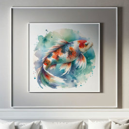 Grote Waterverf Schilderij Koi Fish Art Poster