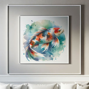 Grote Waterverf Schilderij Koi Fish Art Poster
