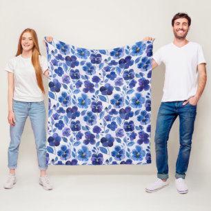 Grote waterverf stijl viooltjes paarse blauwe bloe fleece deken