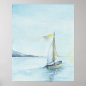 Grote Waterverf zeilboot en Ocean Art Poster (Voorkant)