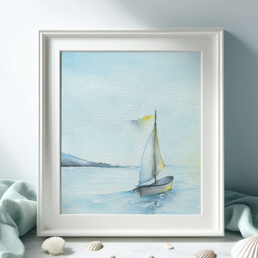 Grote Waterverf zeilboot en Ocean Art Poster