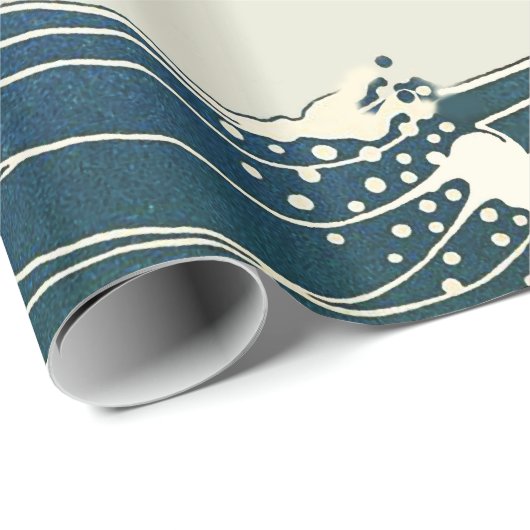 GROTE WAVE EN RODE ZON Blauw Wit Nautisch Cadeaupapier (Rol Hoek)
