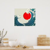 GROTE WAVE EN RODE ZON Blauw Wit Nautisch Poster (Keuken)