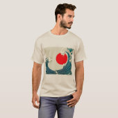 GROTE WAVE EN RODE ZON Blauw Wit Nautisch T-shirt (Voorkant volledig)