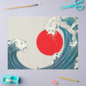 GROTE WAVE EN RODE ZON Blauw Wit Nautisch Tissuepapier (Craft)