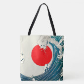 GROTE WAVE EN RODE ZON Blauw Wit Nautisch Tote Bag (Voorkant)