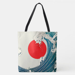 GROTE WAVE EN RODE ZON Blauw Wit Nautisch Tote Bag