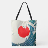 GROTE WAVE EN RODE ZON Blauw Wit Nautisch Tote Bag (Achterkant)