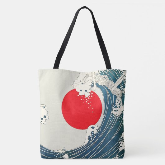 GROTE WAVE EN RODE ZON Blauw Wit Nautisch Tote Bag (Achterkant)