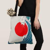 GROTE WAVE EN RODE ZON Blauw Wit Nautisch Tote Bag (Dichtbij)