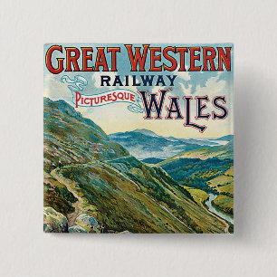 Grote Westerne spoorweg ~ Wales Vierkante Button 5,1 Cm